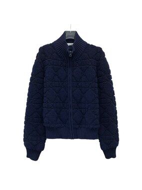 Dior Navy Blue Cane-Pattern Wool Zip-Up Jacket